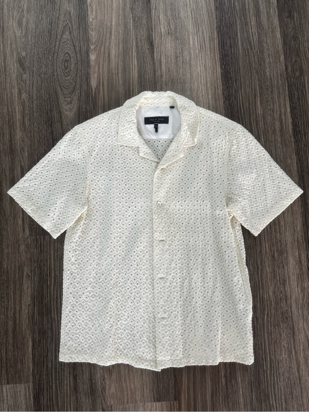 rag & bone Cream Eyelet Short Sleeve Button-Down Shirt